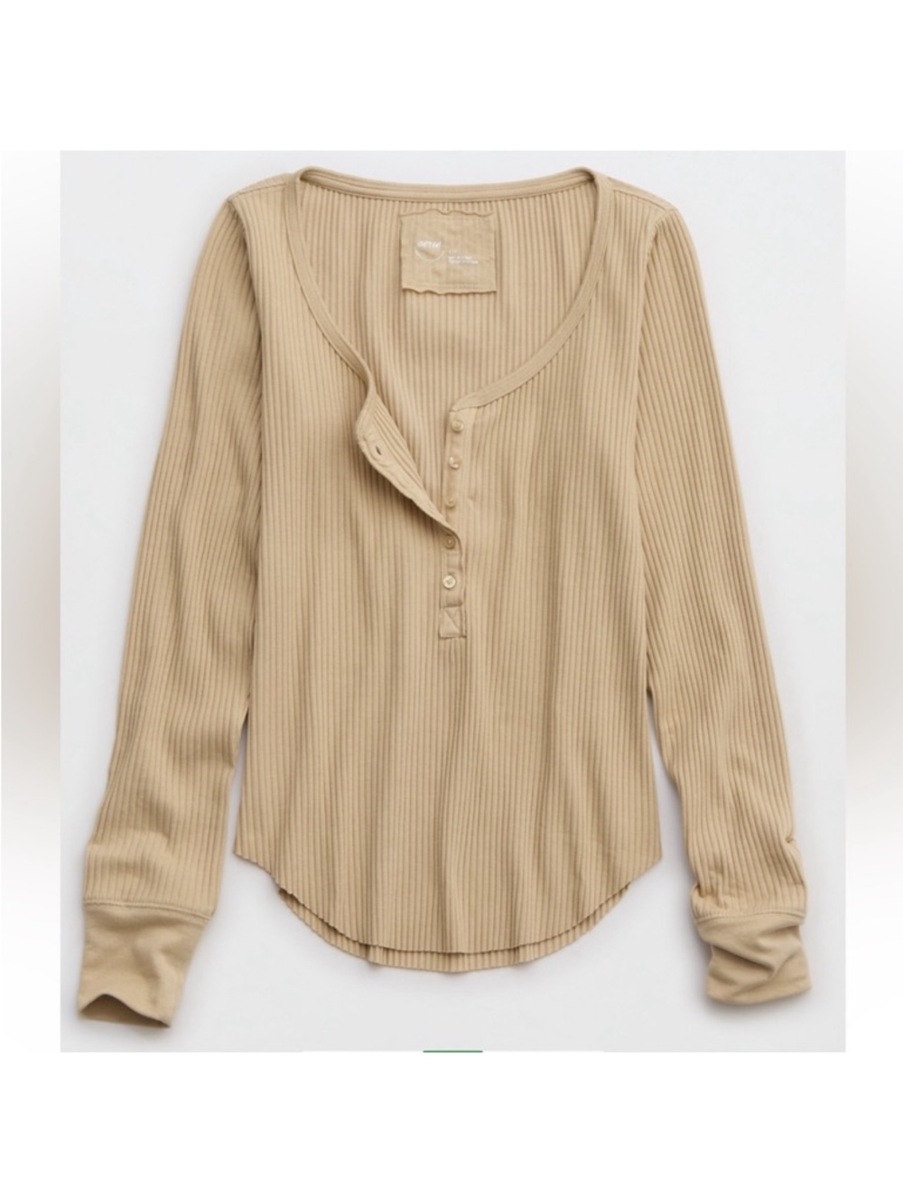 Aerie Essential Henley Layering T-Shirt darker beige